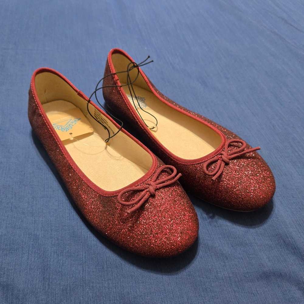 Thereabouts Ballet Flats Women Size 5 Burgundy New Glitter Bow Memory Foam